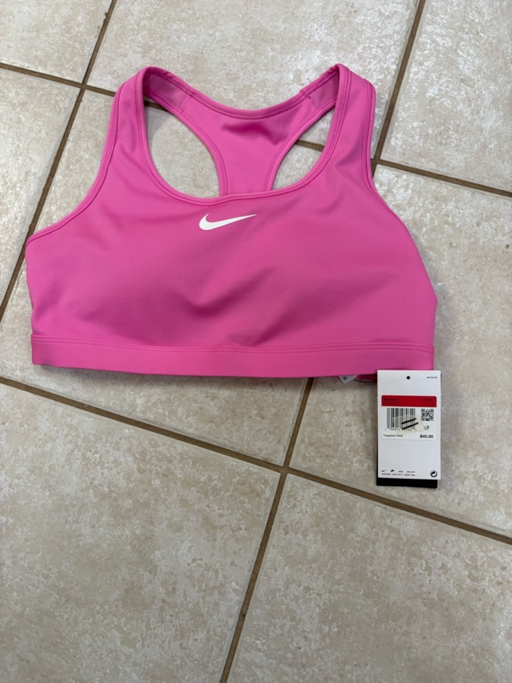 Nike Bright Pink Racerback Sports Bra with White Swoosh